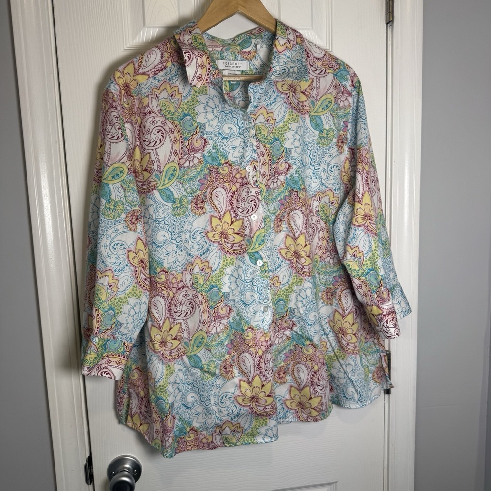 FOXCROFT Appleseeds Women's Size 22W Wrinkle Free Button up Paisley Shaped Shirt